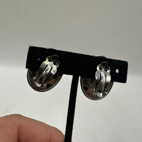 Oval Silver-Tone Clip-On Earrings By Whiting & Davis Co. - Picture 2 of 5